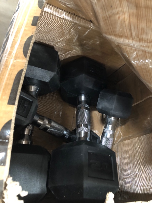 Photo 1 of ***************THIS IS ONLY THE 20 and 5 POUND DUMBBELLS****************
CAP Barbell 150 LB Coated Hex Dumbbell Weight Set with Vertical Rack, Black