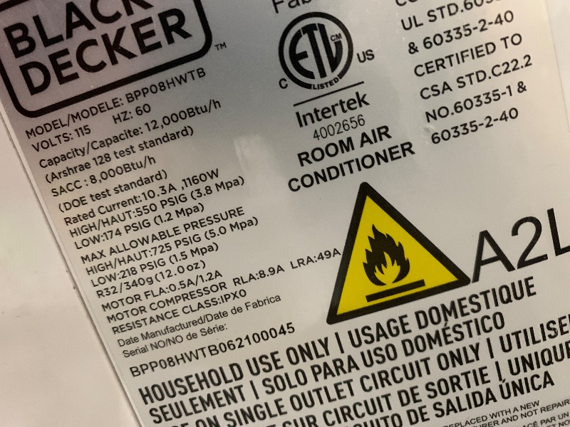 Photo 1 of **************MISSING MOST ACCESSORIES*************
BLACK+DECKER 12,000 BTU Portable Air Conditioner, 3-in-1 AC, Dehumidifier and Fan, Portable AC Unit with Remote Control, Auto Evaporation, 3 Speeds, Window Kit Included, White, BPP08WTB