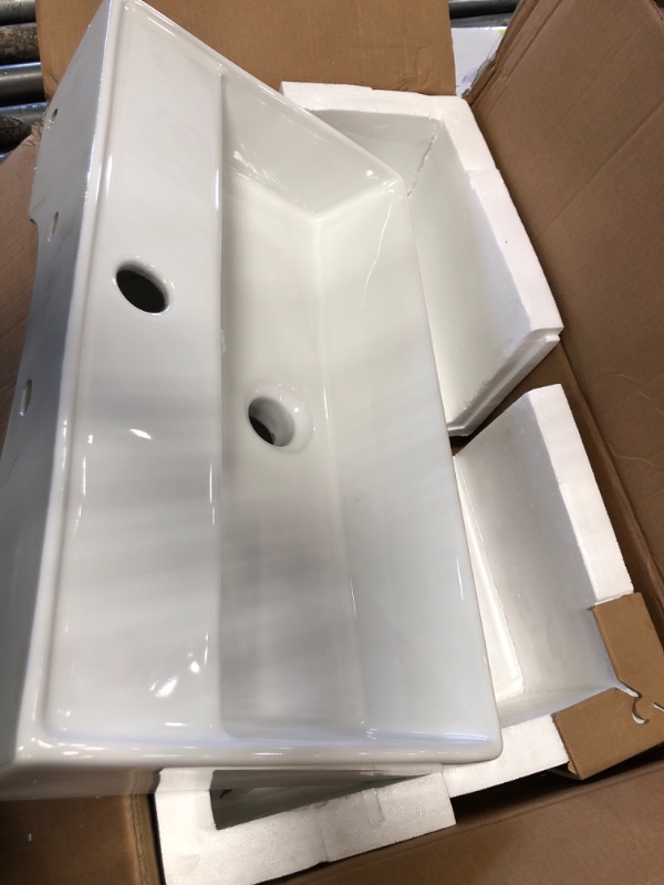 Photo 1 of  Lordear Floating Bathroom Sink Wall Mounted 21"x16" Bathroom Vessel Sinks Free Standing Wall Hung Sink Rectangle White Porcelain Ceramic Vessel Art Basin