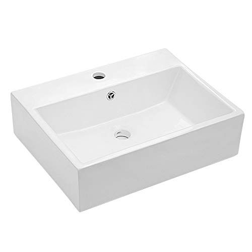 Photo 1 of  Lordear Floating Bathroom Sink Wall Mounted 21"x16" Bathroom Vessel Sinks Free Standing Wall Hung Sink Rectangle White Porcelain Ceramic Vessel Art Basin