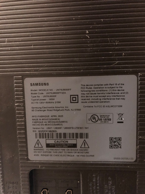 Photo 1 of *******TV IS ABSOLUTELY DESTROYED, NON-FUNCTIONAL, FINAL SALE*********************
Samsung 75-Inch Class Crystal UHD U8000F 4K Smart TV (2025 Model) Endless Free Content, Crystal Processor 4K, MetalStream Design, Knox Security, Alexa Built-in