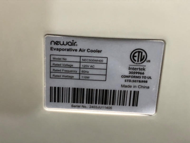 Photo 1 of ***HEAVILY USED AND DIRTY - POWERS ON - UNABLE TO TEST FURTHER - SEE PICTURES***
 Newair Evaporative Cooler 470 CFM 250 sq. ft. Freestanding Home Air Cooler 3 Fan Speeds 1.45 Gallon Water Tank, White Easy Glide Wheels Remote Control Included