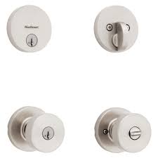 Photo 1 of ***FINAL SALE*** Kwikset Pismo Round Rose Satin Nickel Knob Door Combo Pack Featuring SmartKey Security