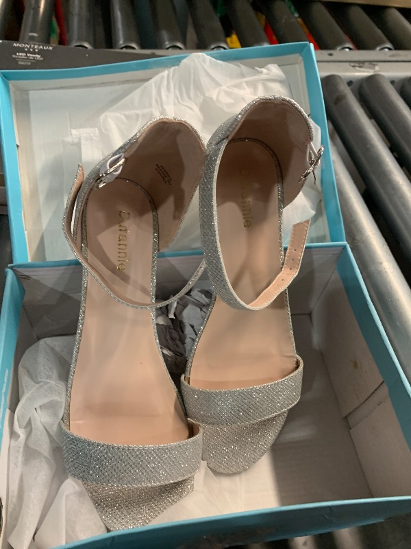 Photo 1 of ***(HEAVILY USED/ MINOR DAMAGE)***Dufannie Silver Girls High Heels Kids Dress Shoes Big Girl Heeled Sandal Size 6 Open Toe Formal Sparkle Pageant Shoes for Kids Sandals Pumps Church Wedding Graduation Party(3603Silver 6)