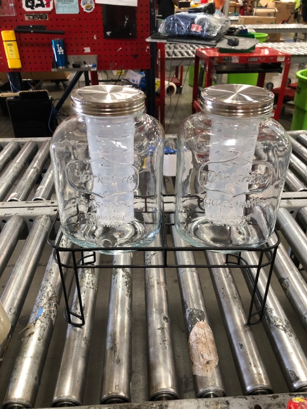 Photo 1 of 1 Gallon Glass Drink Dispensers For Parties 2PACK.Beverage Dispenser?Drink Dispenser With Stand And Stainless Steel Spigot 100% Leakproof.Glass Drink Dispenser With Ice Cylinder. Lemonade