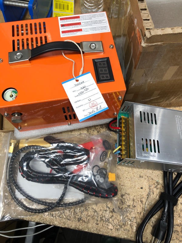 Photo 1 of  Air Compressor, 4500PSI Portable PCP Compressor, 12V DC/110V AC PCP Airgun Compressor Manual-stop, w/External Power Adapter, Built-in Fan, Suitable for Paintball, Air Rifle, Scuba Bottle