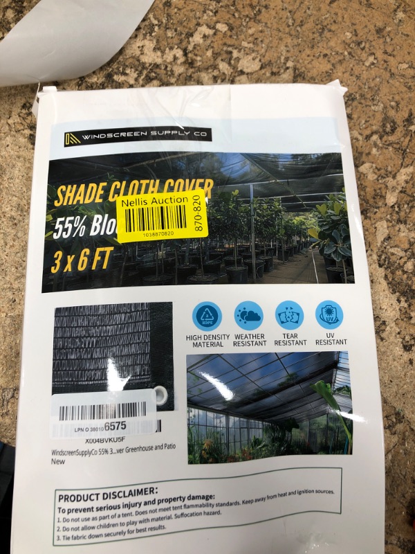 Photo 1 of [WindscreenSupplyCo] 55% 3 x 6 FT Shade Cloth Sun Shade Net with Grommets Sunblock Mesh Tarp for Garden Plants Cover Greenhouse and Patio