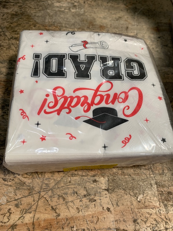 Photo 1 of 100-PK Class of 2025 Graduation Napkins, 3-Ply Disposable Congrats Grad Paper Hand Towels for School, University, College Cocktail Party Celebration Decorations (Black Red)