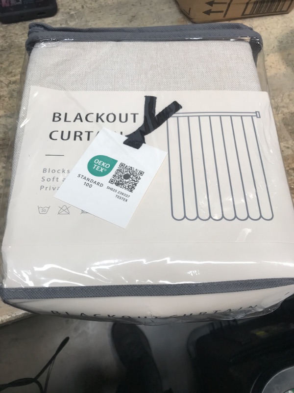 Photo 1 of 100% Blackout Shield Linen Blackout Curtains for Bedroom 108 Inches Long, Back Tab/Rod Pocket Living Room Drapes, Thermal Insulated Blackout Curtains 2 Panels Set, 50" W x 108" L,Cream
