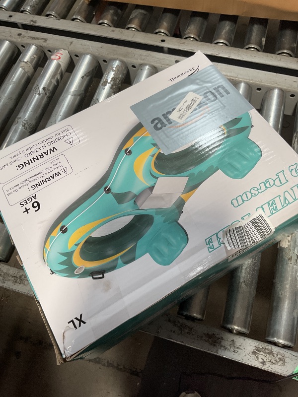 Photo 1 of Jasonwell Inflatable River Tube Float - 2 Person Heavy Duty River Float Pool Floats with Removable Cooler Lake Water Tubes for Floating River Raft Lounge Floatie with 2 Cup Holders for Adults (Green)