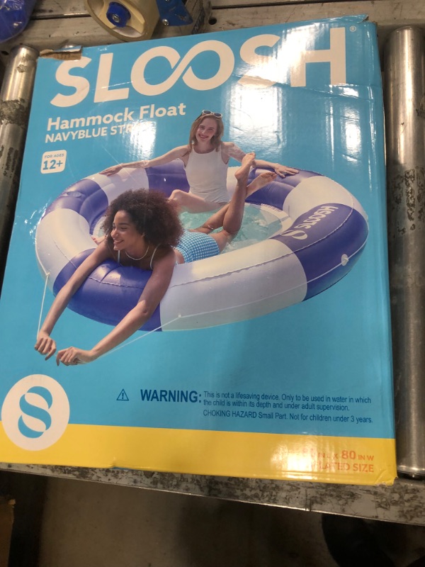 Photo 1 of SLOOSH Inflatable Pool Lounger Float with Mesh, 80" x 80" Tanning Pool Floats, Double Lounger Round Ring for Adults, Floating Mat Raft for Lake and Beach with Cup Holder (Navyblue Strpie)