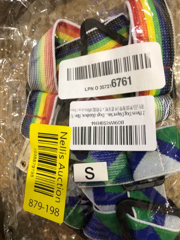 Photo 1 of 2 Pieces Dog Diaper Suspenders | Adjustable Elasticity Dog Suspenders | Belly Bands Canine Harness | Female Male Puppy Dress & Diaper Keeper | for Small Medium and Large Dogs (Rainbow, Blue, S)