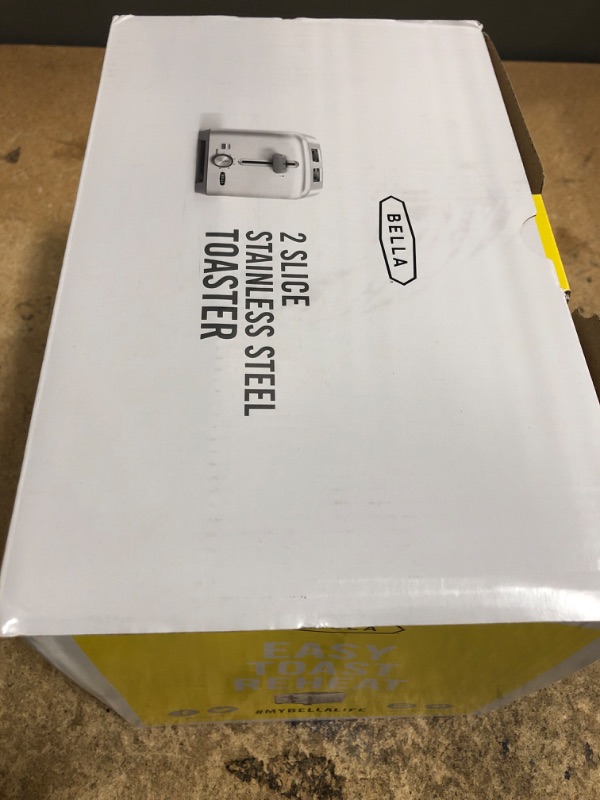 Photo 1 of **FOR PARTS/NON-FUNCTIONAL** bella Stainless Steel 2 Slice Toaster with Extra Wide Slots & Removable Crumb Tray, 6 Browning Options, Auto Shut Off & Reheat Function, Toast Bread, Bagel & Waffle