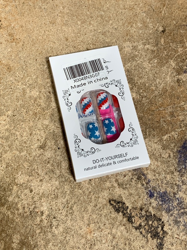 Photo 1 of 4th of July Press on Nails Short Square Red Blue Glossy False Nails Short Square Fake Nails Star Design Acrylic Nails Reusable Fake Nails Fully Cover Stick on Nails for Women Girls Nail Supplies 24Pcs