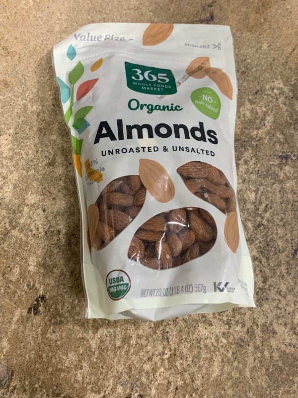 Photo 1 of 365 by Whole Foods Market, Almonds Unroasted Unsalted Value Size Organic, 20 Ounce