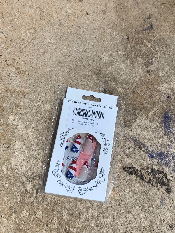 Photo 1 of 4th of July Press on Nails Medium Almond Fake Nails with American Flag Designs Red French Independence Day Glue on Nails Press ons Independence Day False Nails Stick on Nails for Women 24 Pcs