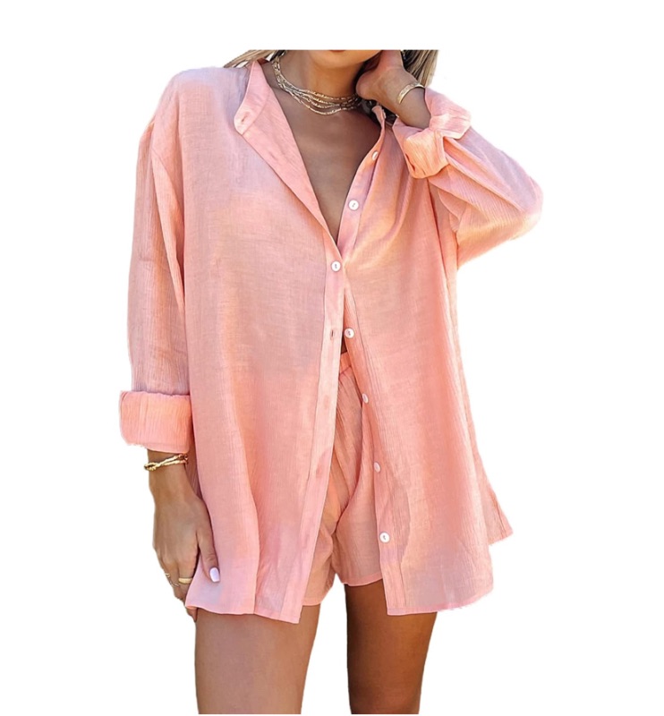 Photo 1 of  Womens Button Down Shirt Linen Button Up Shirts for Women Long Sleeve Summer Shirt Collared Blouse Linen Tops
