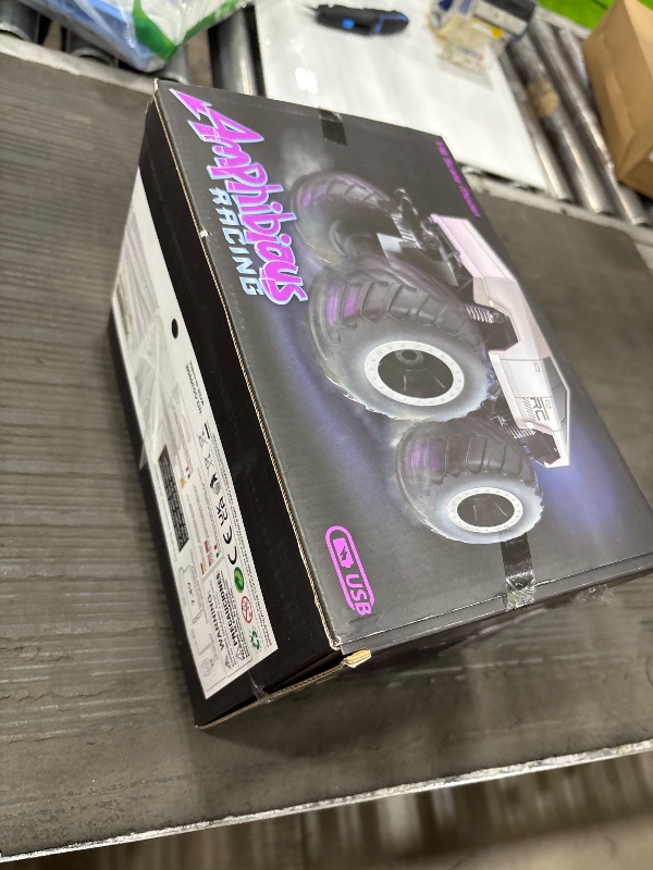 Photo 1 of **FOR PARTS ONLY/VERY DAMAGED** WayEee RC Car Kids Toys for Ages 6+, Remote Control Car Waterproof Monster Truck, Amphibious 4WD All Terrain Off-Road Pickup, 1:16 Scale, 2.4GHZ Vehicles, Boys Christmas Kids Birthday Gift/Black