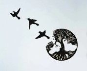 Photo 1 of 11.8" Black Metal Tree of Life Wall Art - 3 Flying Birds Wall Sculpture - Indoor and Outdoor Bedroom Decor, Modern Round Wall Decor