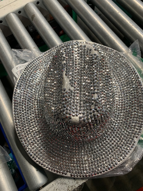 Photo 1 of ***(MAJOR DAMAGE/ SEE NOTES)***Silver Rhinestone Western Cowboy Hat for Womens - Glitter Cowgirl Hat for Disco Parties and Costumes