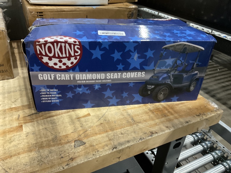 Photo 1 of **MISSING 1 HEADREST COVER** NOKINS Golf Cart Diamond Seat Covers Kit, Fit for Club Car DS Pre-2000 OEM Standard Front Seat Cushion, Golf Cart Vinyl Seat Cover, No Nails Required (Black&Black Stitching)