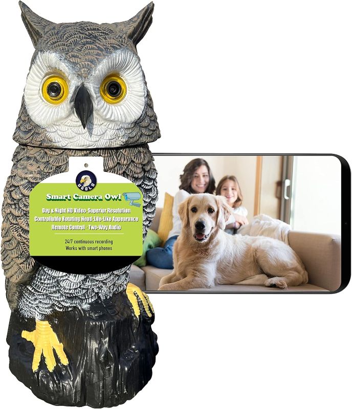 Photo 1 of   Camera Owl, Home Security Camera Owl with Rotatable Head, Night Vision, 2-Way Audio, Works with Phone, Decoration for Home
