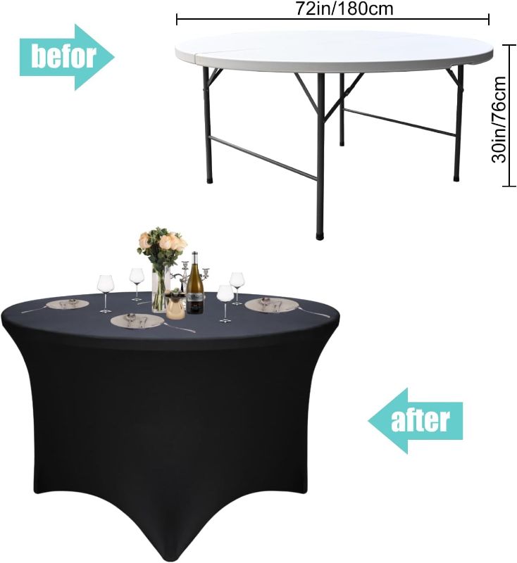 Photo 1 of  1pc  Black 72-Inch Diameter x 30-Inch High Round Spandex Tablecloth for 6FT Round Tables 