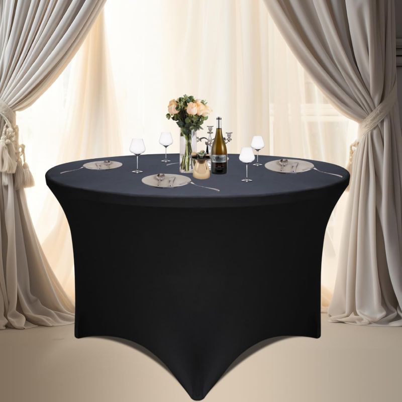 Photo 1 of  1pc  Black 72-Inch Diameter x 30-Inch High Round Spandex Tablecloth for 6FT Round Tables 