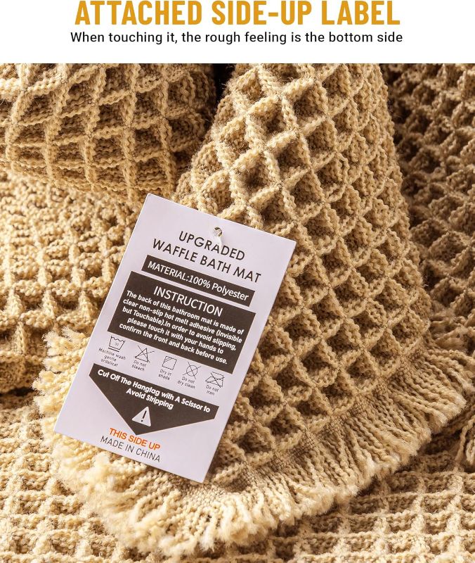 Photo 1 of AMOAMI Waffle Bath-Mat, Absorbent Bath Mats for Bathroom Non Slip, Machine Washable Bathroom Rugs with Tassels Ultra Soft Boho Bath Rugs for Bathroom Floor 24"x36" Beige