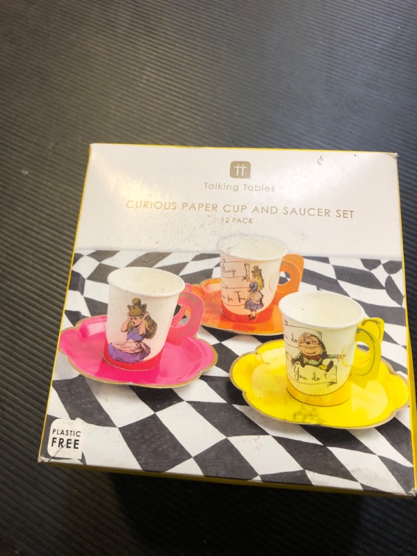 Photo 1 of Talking Tables | 12 x Alice in Wonderland Cup and Saucer Set, Onderland 1st First Birthday Party Supplies | Mad Hatter Afternoon Tea Party Decorations For Kids Baby Shower, Weddings