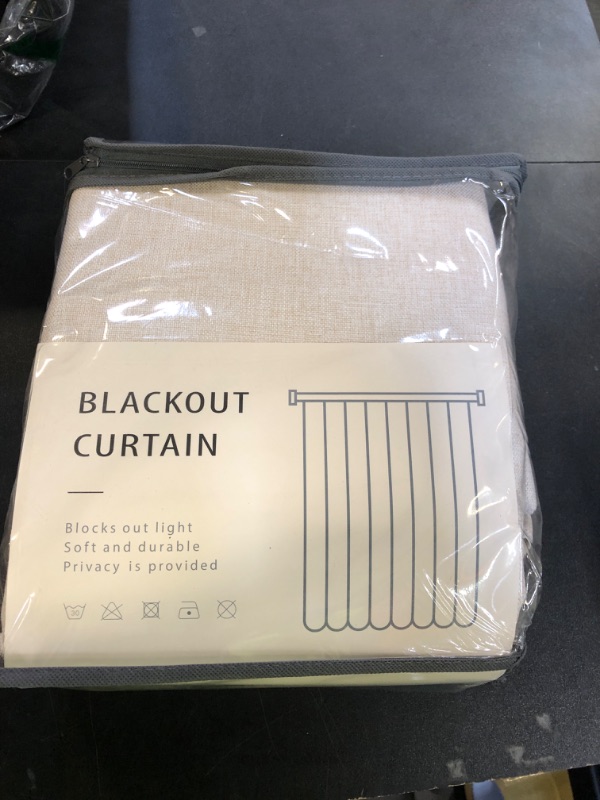 Photo 1 of 100% Blackout Shield Linen Blackout Curtains for Bedroom 84 Inches Long, Back Tab/Rod Pocket Living Room Drapes, Thermal Insulated Blackout Curtains 2 Panels Set, 50" W x 84" L, Cream