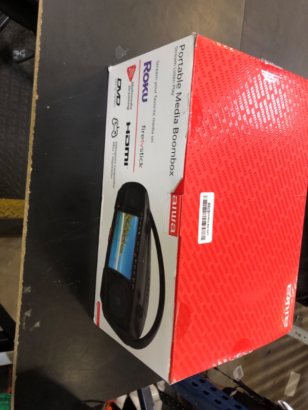 Photo 1 of Aiwa Portable Boombox, Crystal Clear Sound with 3W x 2 Speakers and Bass Function, Featuring a 7" LCD Display, Bluetooth Connectivity, FM Radio, CD/DVD Player, Streaming on Roku and Amazon Firestick