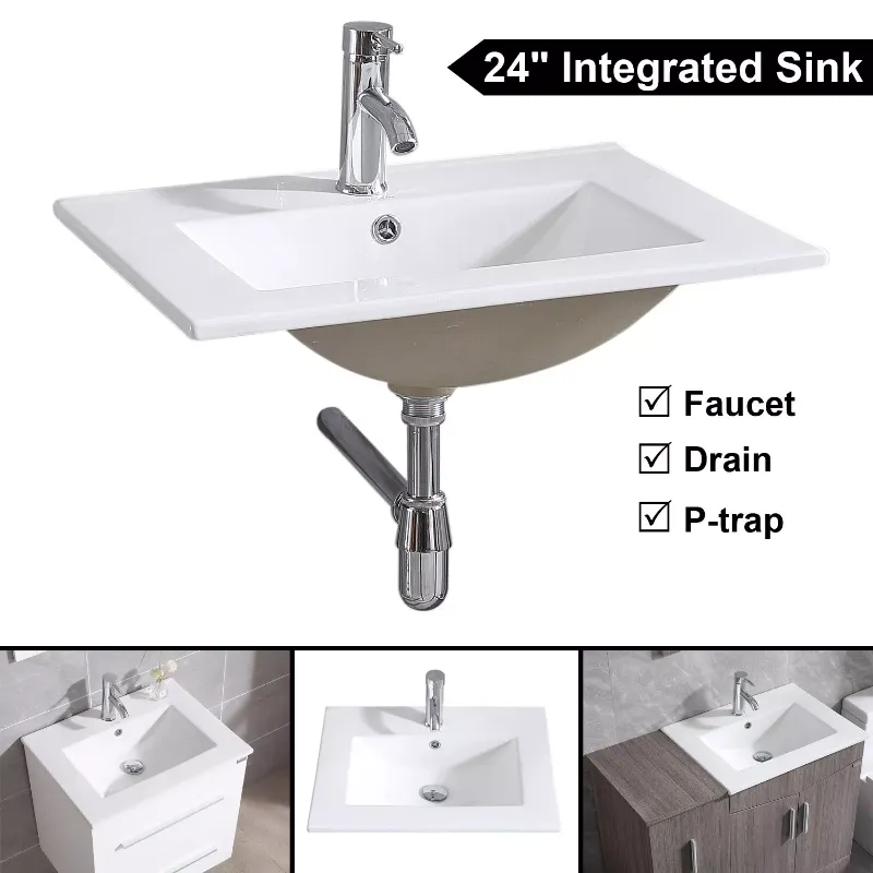 Photo 1 of 24" Vanity Top Integrated Sink Bowl White Ceramic Faucet Drain Bathroom Sink New
