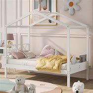 Photo 1 of White Twin Size House Bed for Kids, Wooden Platform Bed Frame with Headboard and Storage Space for Girls, Boys


