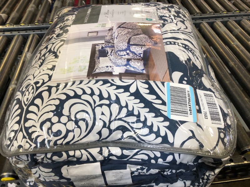 Photo 1 of Madison Park Vienna Sateen Cotton Comforter Set, Breathable, Soft Cover, Trendy, All Season Down Alternative Cozy Bedding with Matching Shams, Queen, Indigo 7 Piece