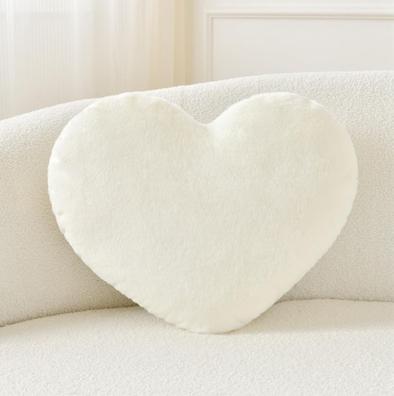 Photo 1 of Petrella Throw Pillows Heart Pillow Cute Fuzzy Pillows for Bed Livingroom Home Decor Cushion Decorative Aesthetic Preppy Pillows White,Small 13"x10"
