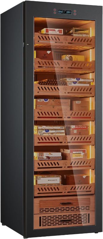 Photo 1 of Cigar Humidor for Aging&Storage, YohTron 448L Constant Humidity&Temperature Large Size Cigar Humidor Cabinet with Spanish Cedar Liner&Shelves for Household, Office and Cigar Bar - Black
