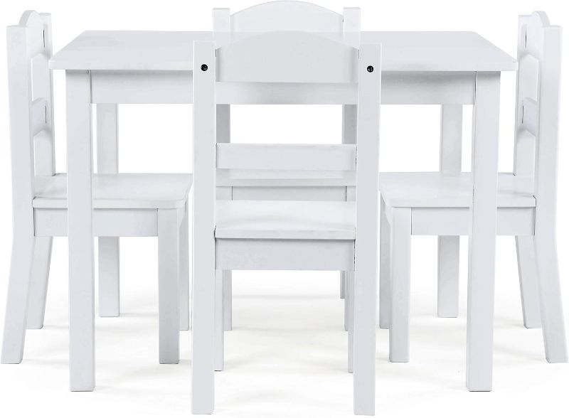 Photo 1 of Humble Crew Kids Wooden Table and 4 Chairs Set, White - Kids Table and Chair Set for Toddlers and Children for Arts, Crafts, and Snack Time - Sturdy, Durable Toddler Activity Table
