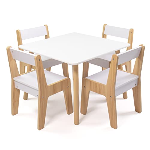 Photo 1 of Humble Crew, White/Natural Modern Wood Kids Table and 4 Chairs Set