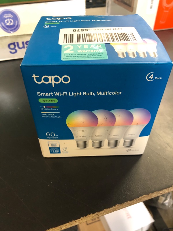 Photo 1 of TP-Link Tapo Smart Light Bulbs, 16M Colors RGBW, Dimmable, Compatible with Alexa and Google Home, A19, 60W Equivalent, 800LM CRI>90, 2.4GHz WiFi only, No Hub Required, Tapo L530E(4-Pack)