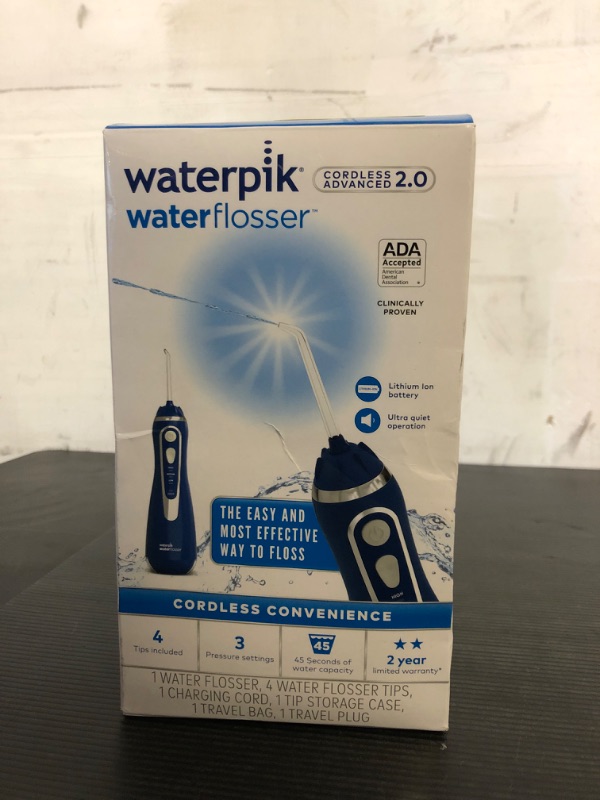 Photo 1 of Waterpik Cordless Advanced 2.0 Water Flosser For Teeth, Gums, Braces, Dental Care With Travel Bag and 4 Tips, ADA Accepted, Rechargeable, Portable, and Waterproof, Blue WP-583, Packaging May Vary