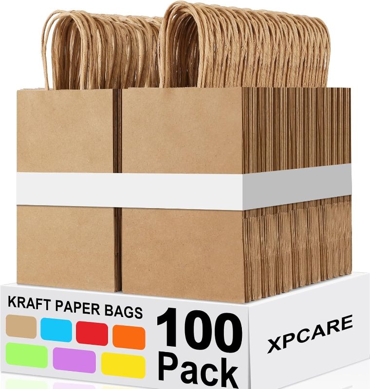 Photo 1 of XPCARE 100Pcs Paper Gift Bags 5.25x3.25x8.25'', Small Paper Bags with Handles Bulk, Shopping Bags, Kraft Bags, Retail Bags, Party Bags Brown(Brown)
