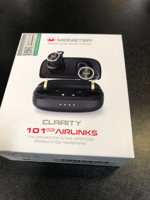 Photo 2 of Monster Clarity 101Plus AirLinks Wireless Earbuds, Bluetooth 5.0 in-Ear Headphones with Charging Case, Stereo Earphones Deep Bass Sound, Built-in Mic, Clear Call, Water Resistant Design for Sports.