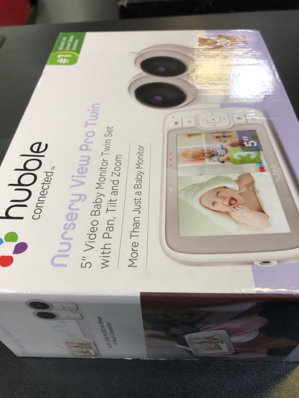 Photo 2 of Hubble View Pro Twin 5" Video Baby Monitor with Camera and Audio, NightVision Baby Monitor with 2 Cameras Split Screen & Pan Tilt Zoom; 2Way Talk, Lullabies & Room Temp Sensor, Baby Monitor no WiFi