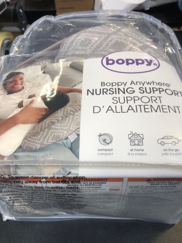 Photo 1 of Boppy Anywhere Travel Nursing Pillow, Soft Gray, Plus Sized to Petite with Stretch Belt, Portable Nursing Pillow, Breastfeeding and Bottle-Feeding Support, Machine Washable