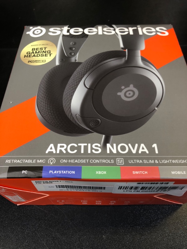 Photo 2 of SteelSeries 61606 Arctis Nova 1 Gaming Headphones, Wired, Sealed Type, Compatible with PC, PS5, PS4, Switch, Bi-Directional Microphone, Noise Canceling, Space Audio, Hi-Fi Sound, Adjustable, Black