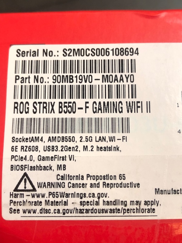 Photo 1 of ASUS ROG Strix B550-F Gaming WiFi II AMD Socket AM4 ATX DDR4 Motherboard