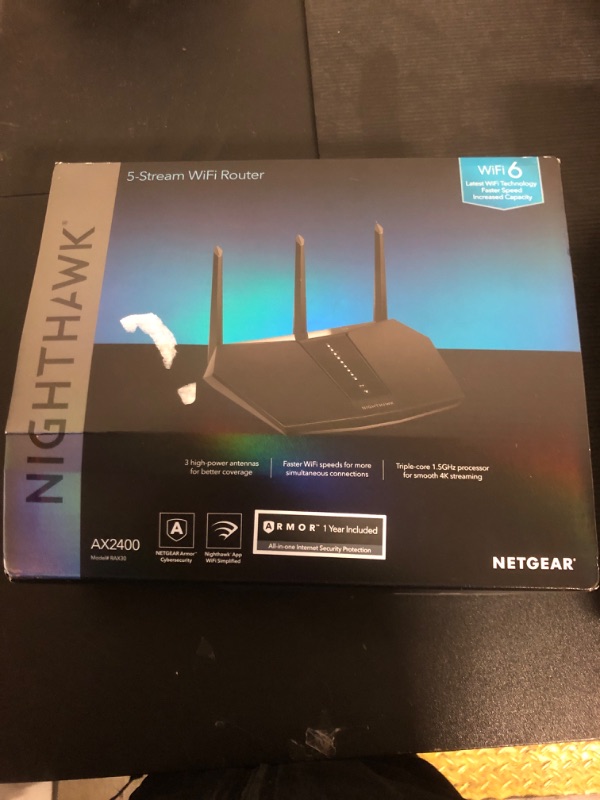 Photo 2 of NETGEAR Nighthawk WiFi 6 Router (RAX30) - Security Features, 5-Stream Dual-Band Gigabit Router, AX2400 Wireless Speed (Up to 2.4 Gbps), Covers Up to 2,000 sq.ft. and 20 Devices