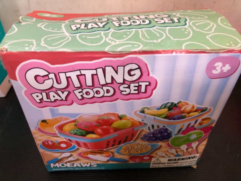 Photo 1 of 120 Pcs Cutting Play Food Toy for Multiple Kids with 2 Colors Storage Baskets, Kitchen Pretend Food Set for Toddler, Kitchen Toys Accessories, Fake Food/Fruit/Vegetable, Birthday Gifts for Boy Girl