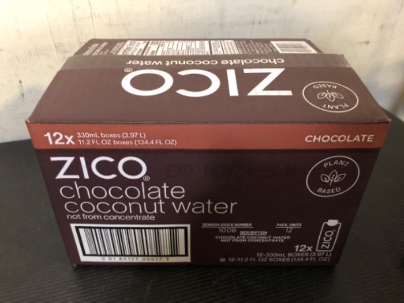 Photo 1 of exp date 11/2025---Zico Chocolate Coconut Water, Dairy-free, Plant-based, tastes like Chocolate Milk, 11.2 Fl Oz (Pack of 12)